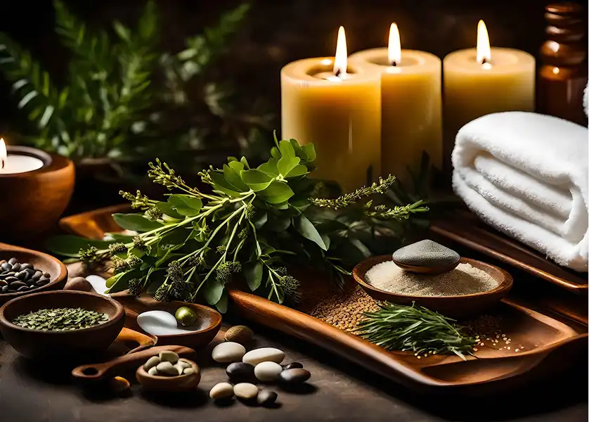 Ayurveda spa candles and towels